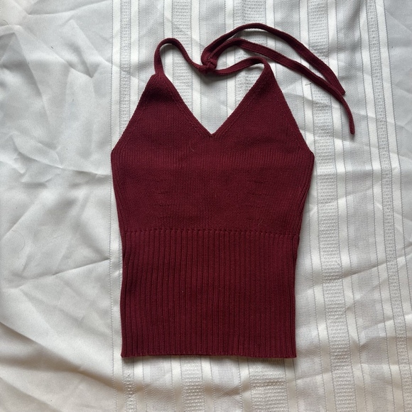 Vintage Wet Seal Y2K Ribbed Red Halter Top Size XS Boho Festival Crop Tank Top - Picture 2 of 12